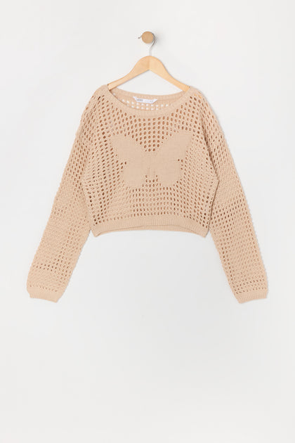 Girls Butterfly Open Knit Sweater