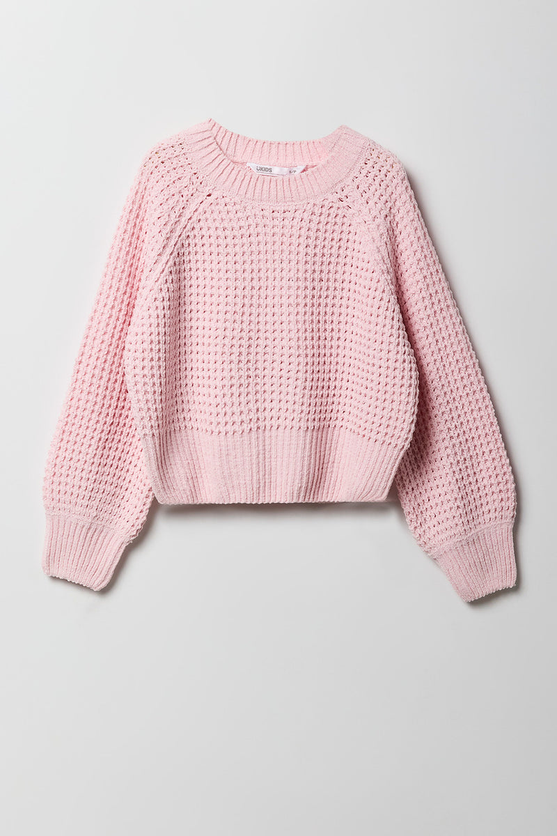 Girls Waffle Knit Sweater