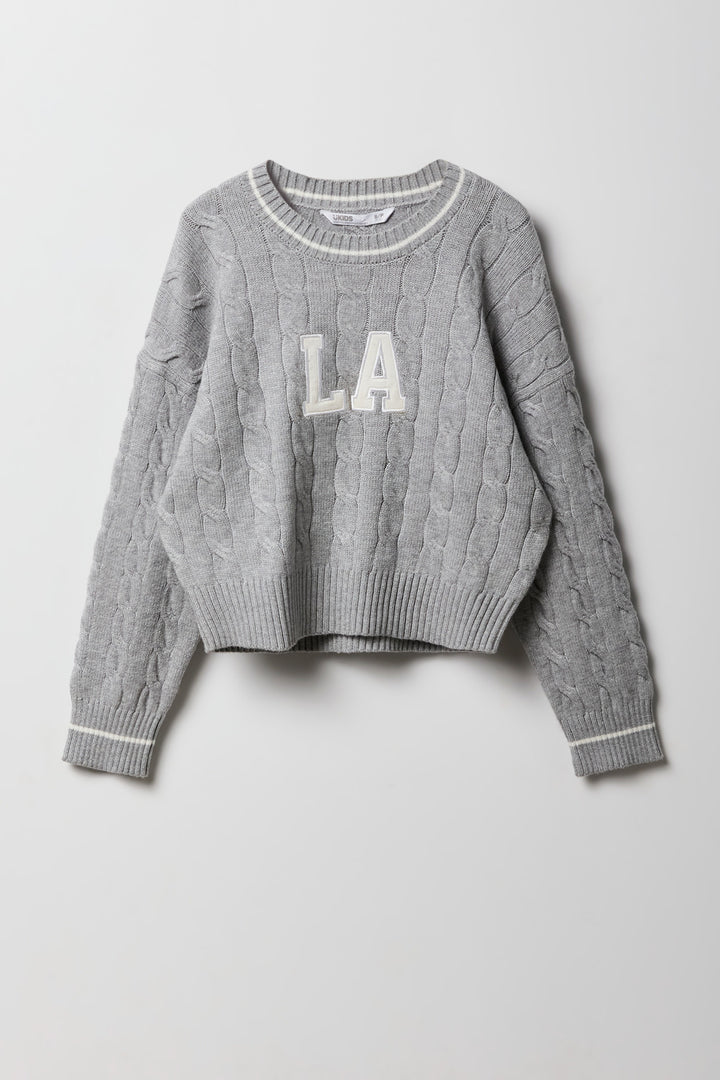 Girls Embroidered Cable Knit Sweater