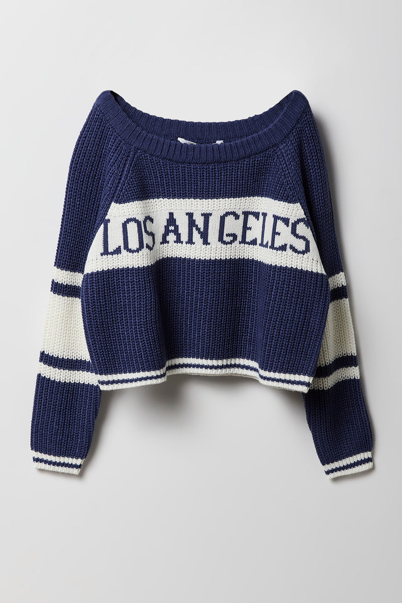 Girls City Striped Jacquard Knit Sweater
