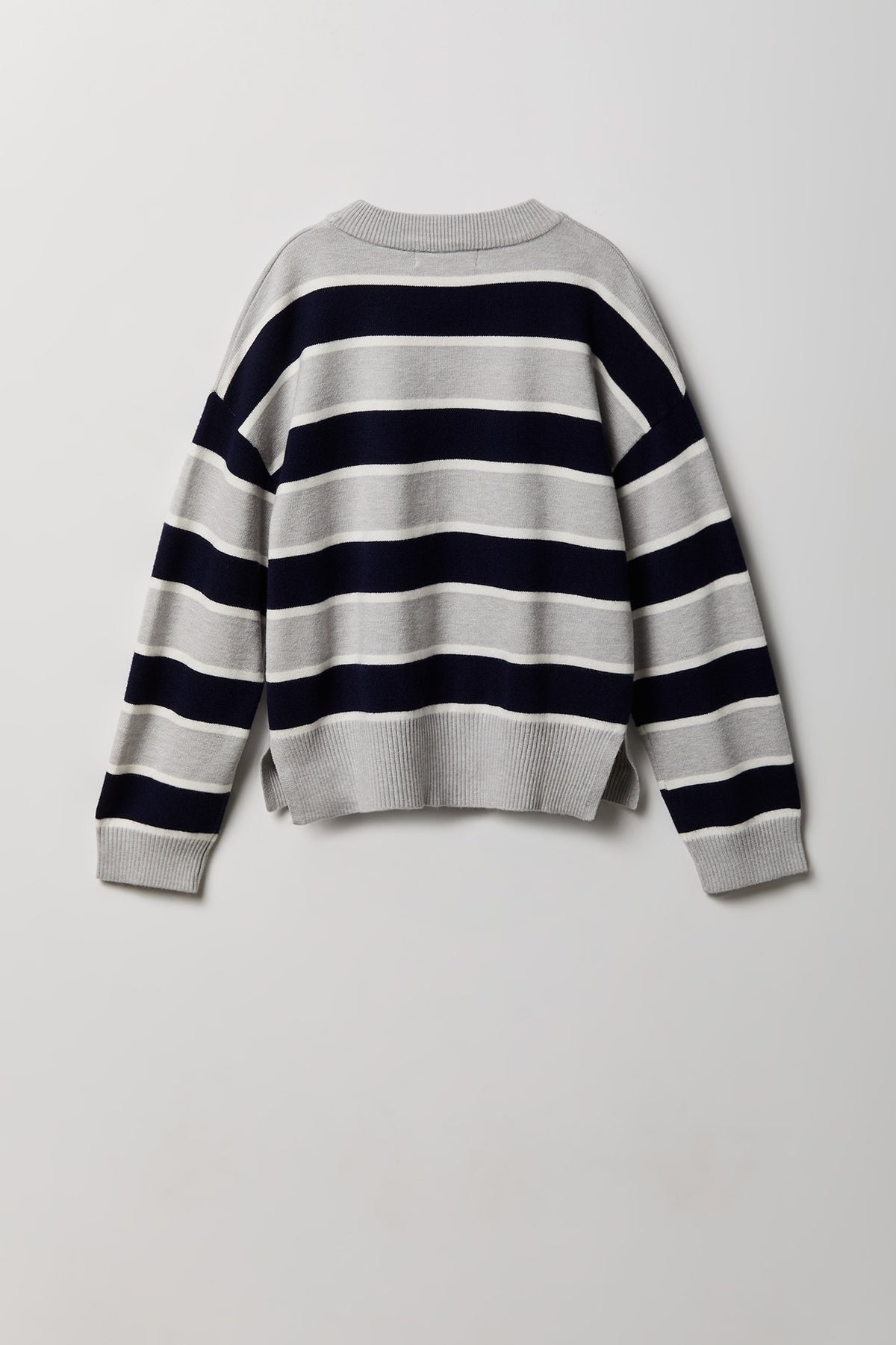 Alt View 2. Girls Oversized Striped Sweater - Heather Grey
