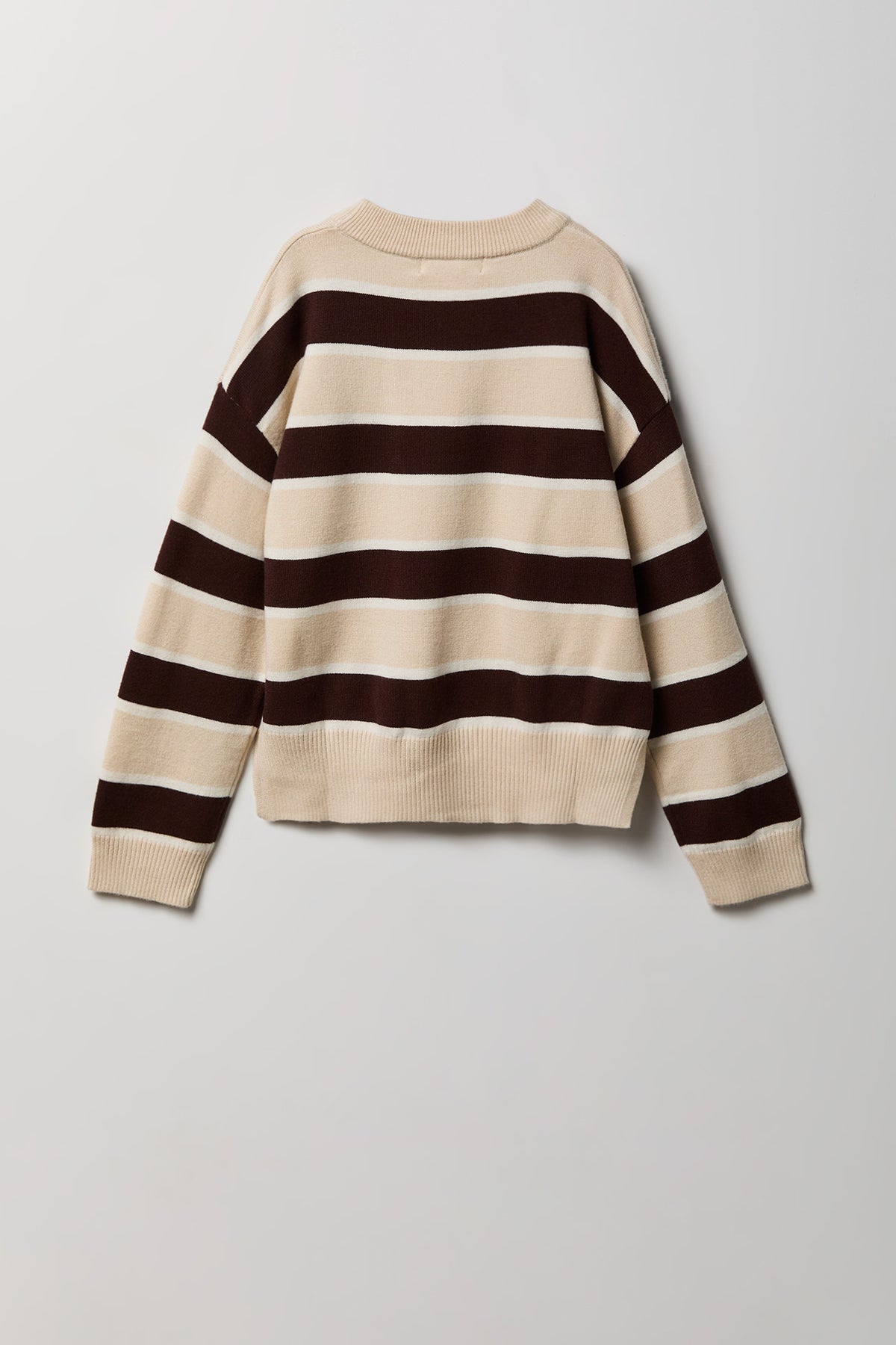 Alt View 2. Girls Oversized Striped Sweater - Oatmeal