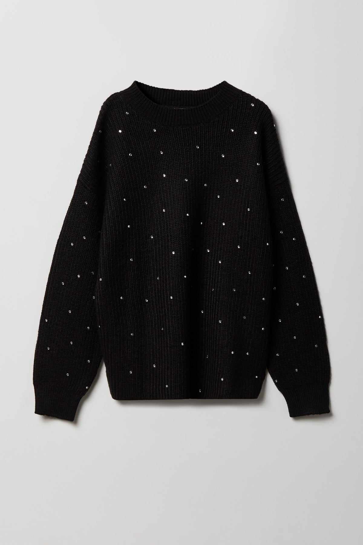 Girls Rhinestone Knit Sweater - Black