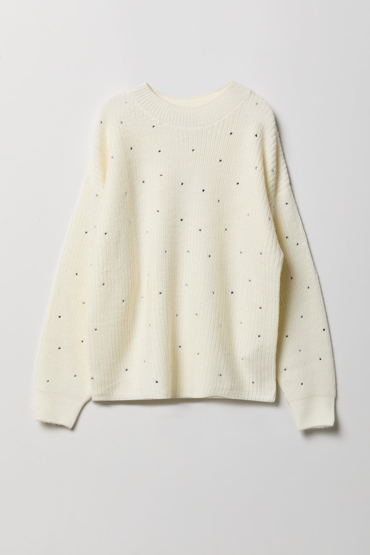 Girls Rhinestone Knit Sweater - Ivory