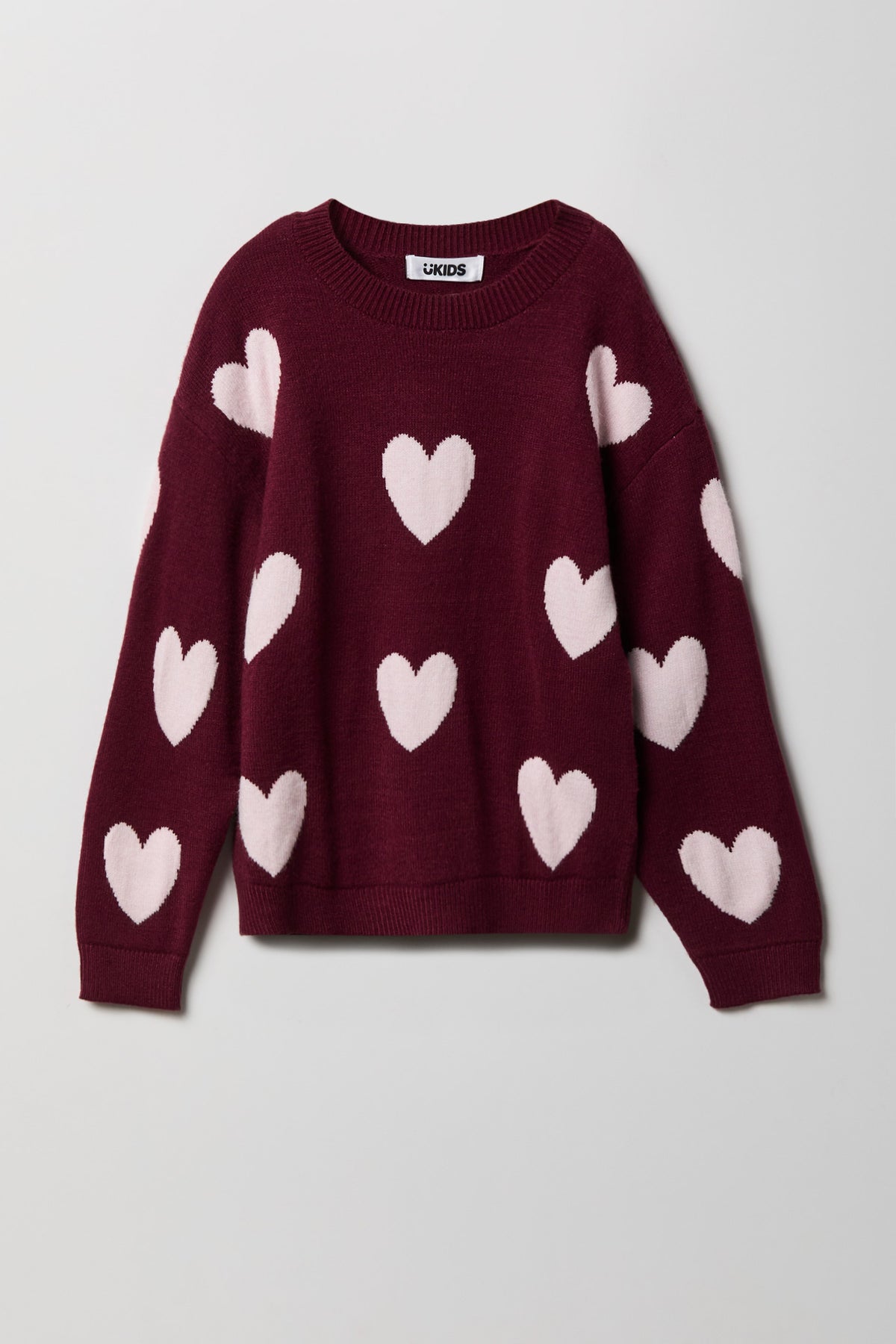 Girls Jacquard Knit Sweater - Burgundy