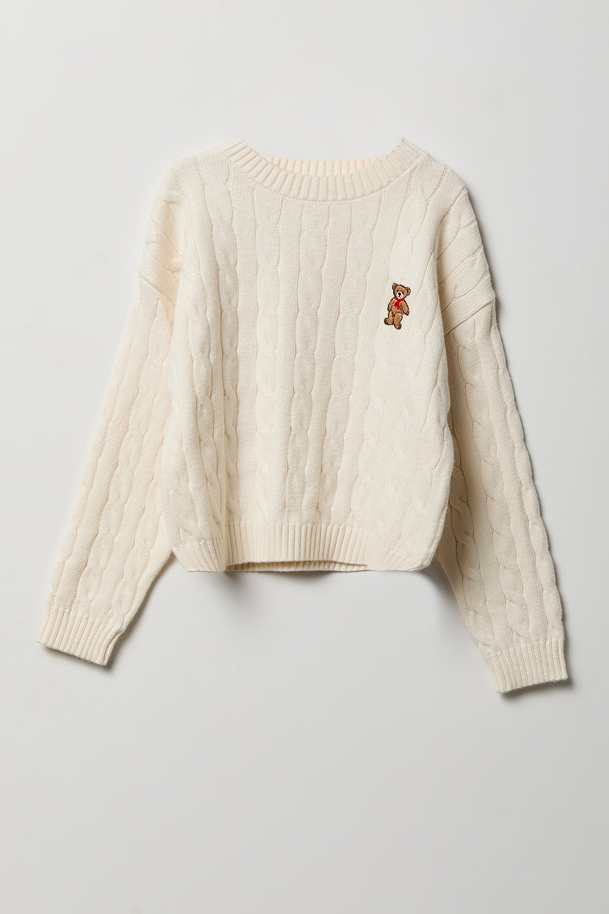 Chandail en tricot torsadé avec motif brodé pour fille