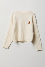 Chandail en tricot torsadé avec motif brodé pour fille