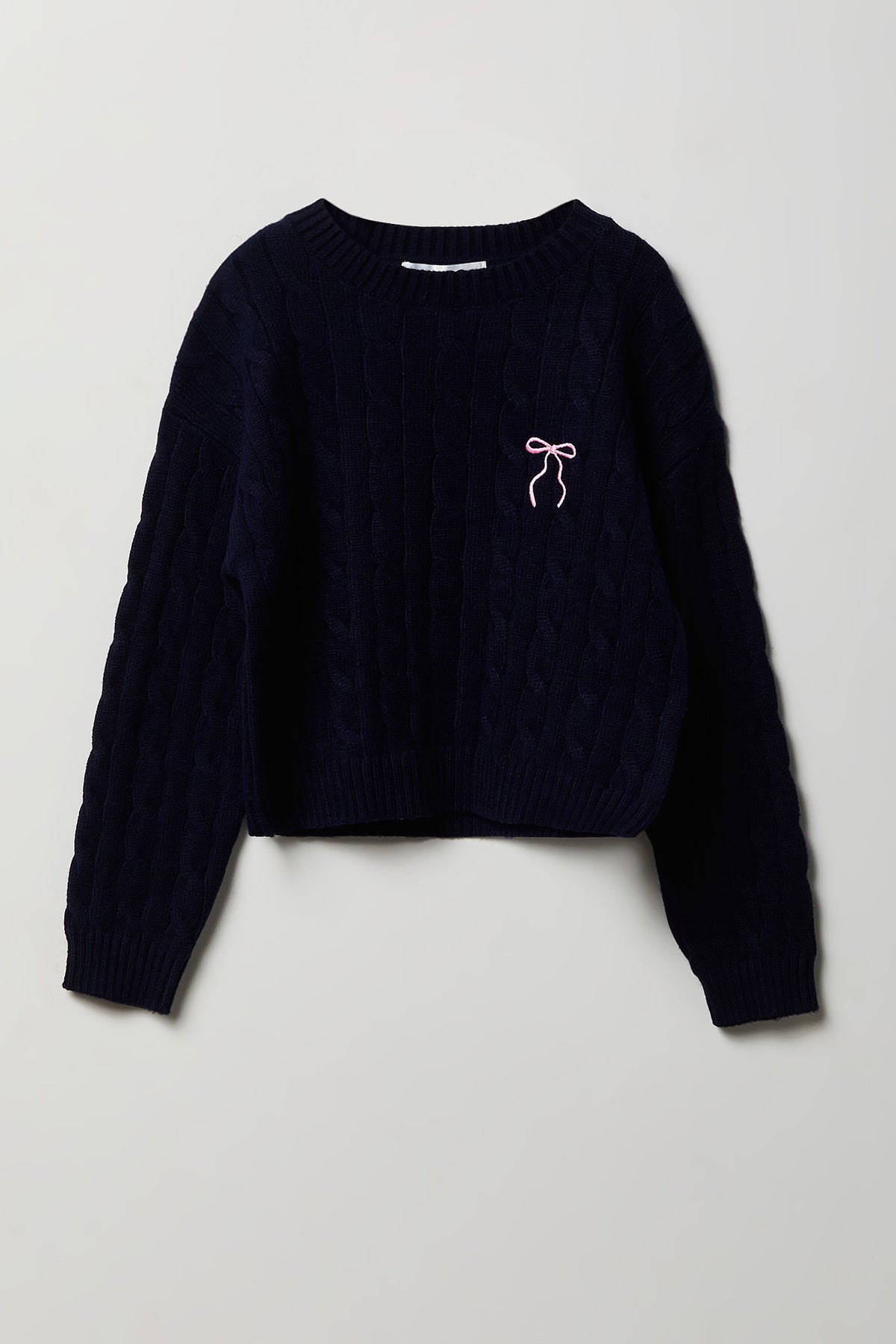 Chandail en tricot torsadé avec motif brodé pour fille