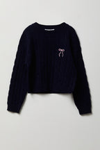 Chandail en tricot torsadé avec motif brodé pour fille