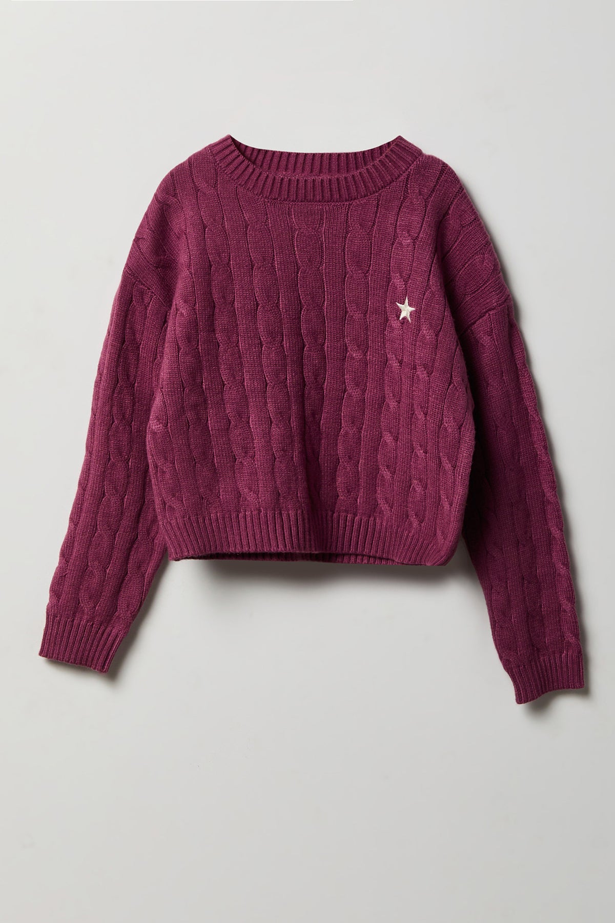 Girls Embroidered Cable Knit Sweater - Mauve