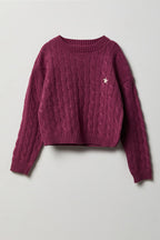 Girls Embroidered Cable Knit Sweater