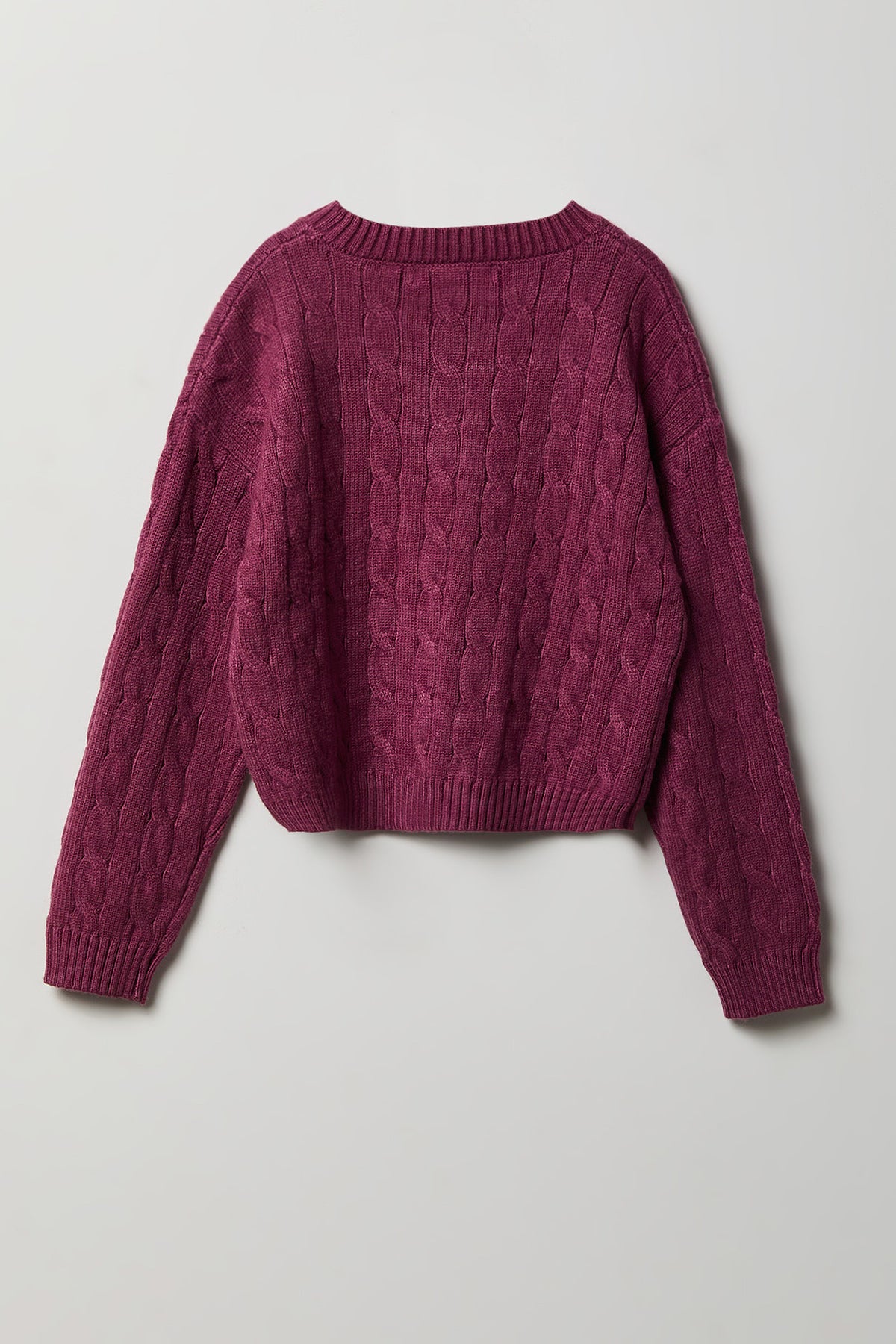 Alt View 2. Girls Embroidered Cable Knit Sweater - Mauve