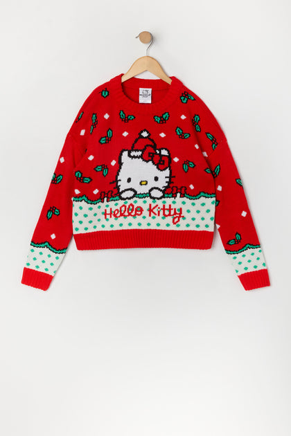 Chandail de Noël en tricot jacquard avec imprimé Hello Kitty pour fille