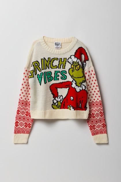 Chandail de Noël à imprimé Grinch Vibes pour fille