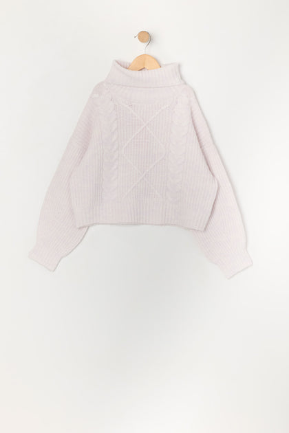 Girls Cable Knit Turtleneck Sweater