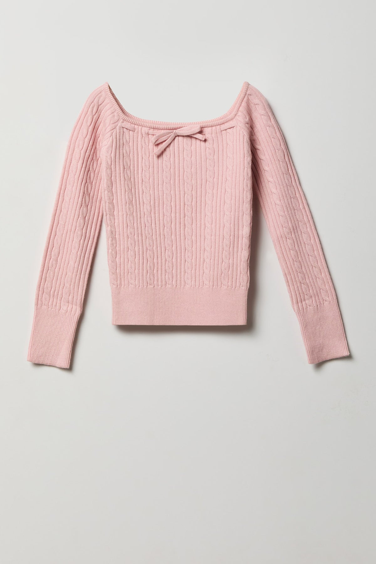 Girls Bow Neckline Sweater - Light Pink