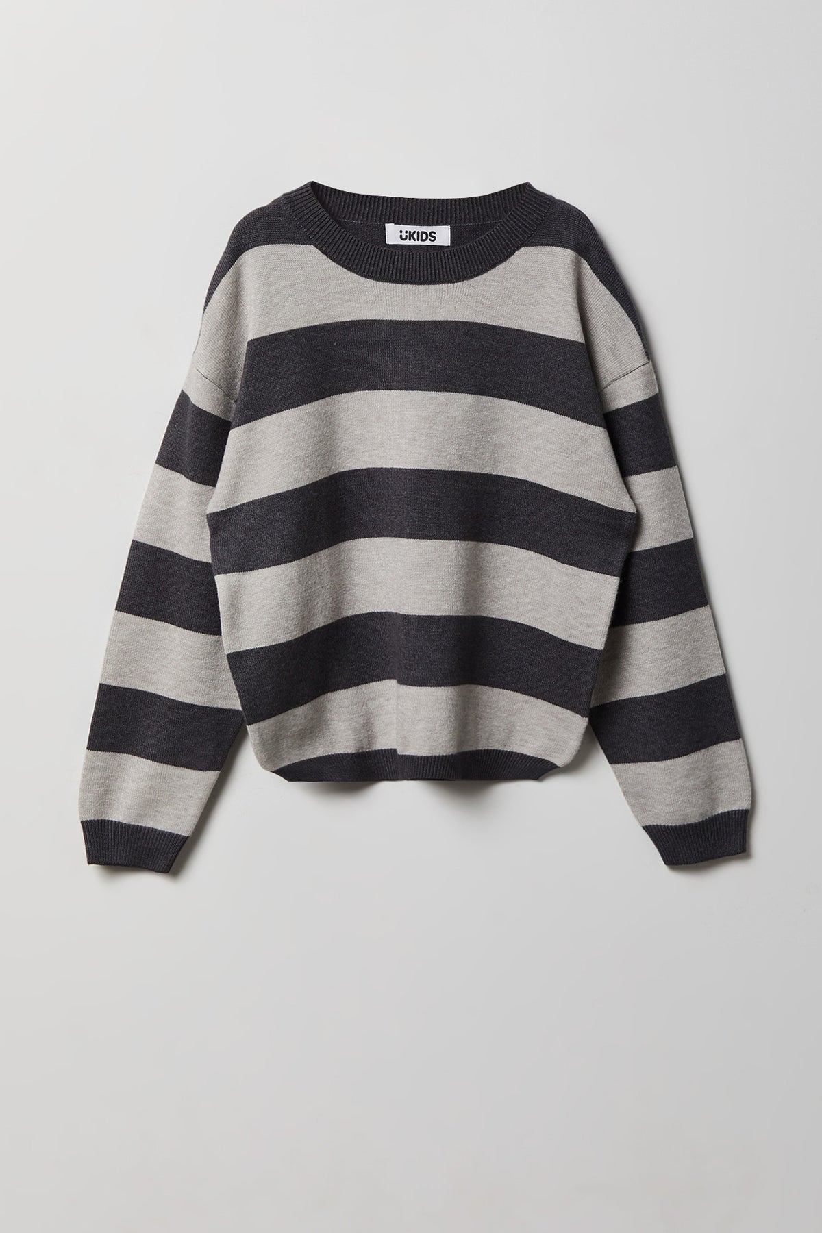 Girls Striped Sweater - Heather Grey