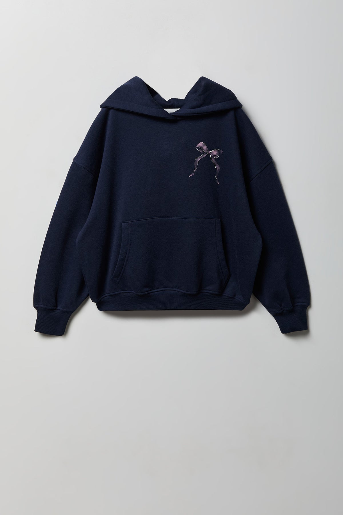 Alt View 2. Girls Graphic Boxy Fleece Hoodie - Navy
