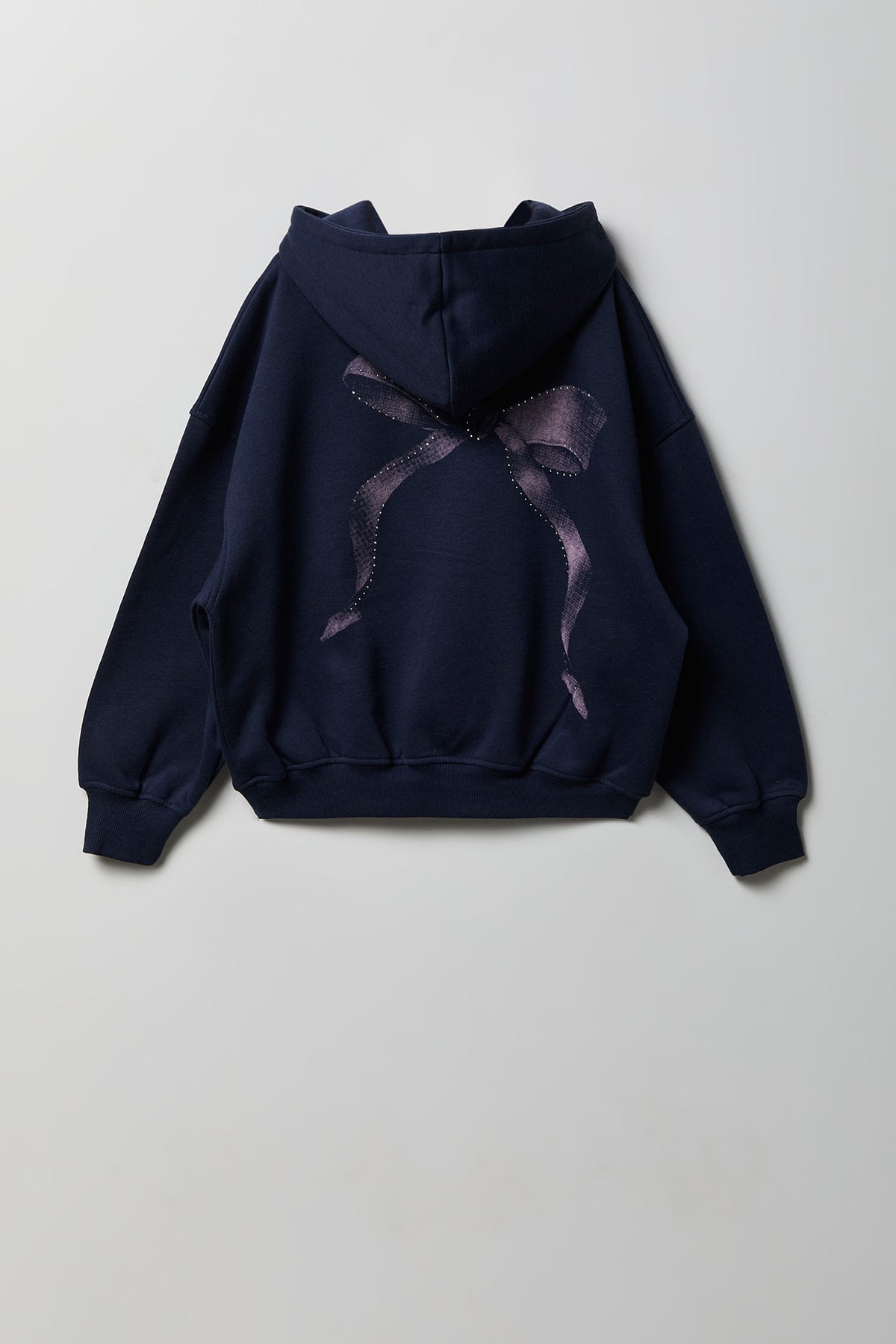 Girls Graphic Boxy Fleece Hoodie - Navy