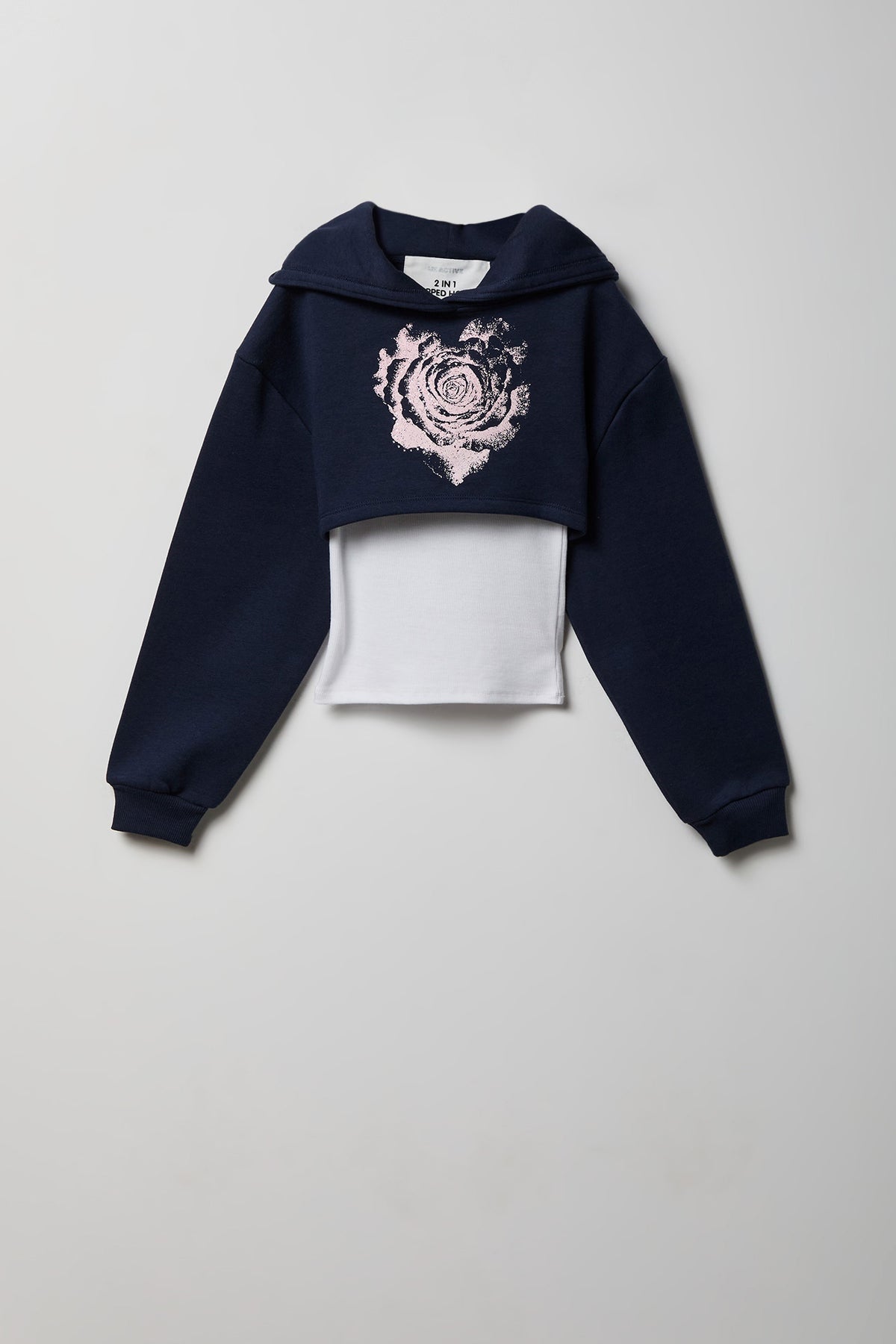 Girls Graphic Fleece Hoodie & Tank Set - Navy