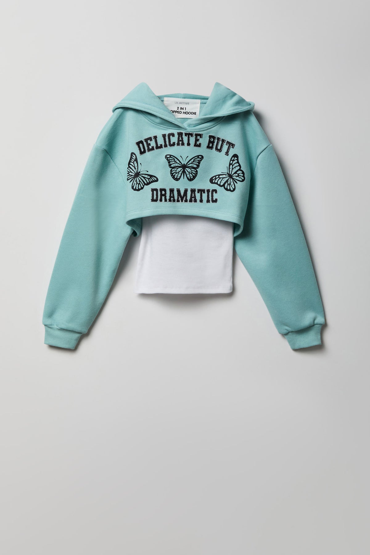 Girls Graphic Fleece Hoodie & Tank Set - Aqua