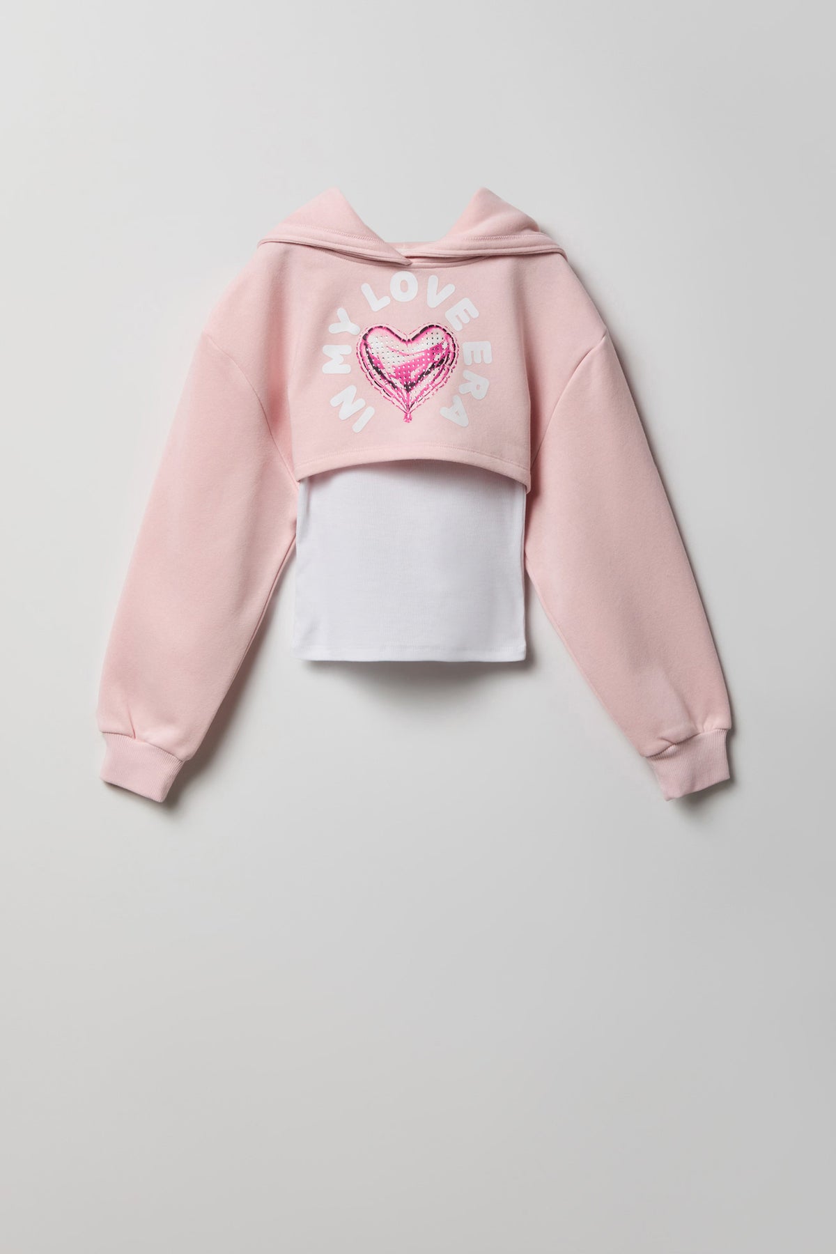 Girls Graphic Fleece Hoodie & Tank Set - Light Pink