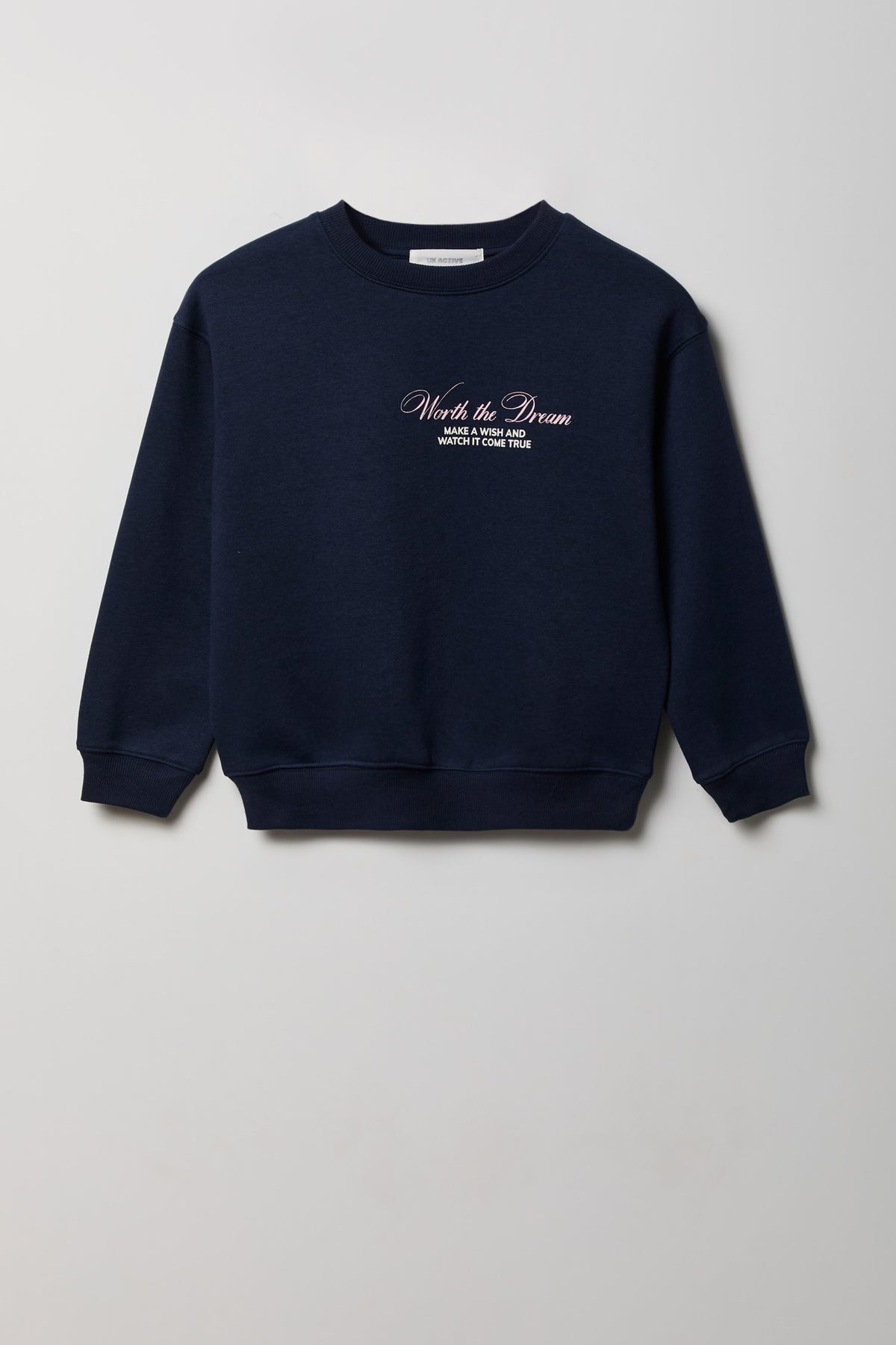 Girls Oversized Rhinestone Graphic Fleece Sweatshirt - Navy