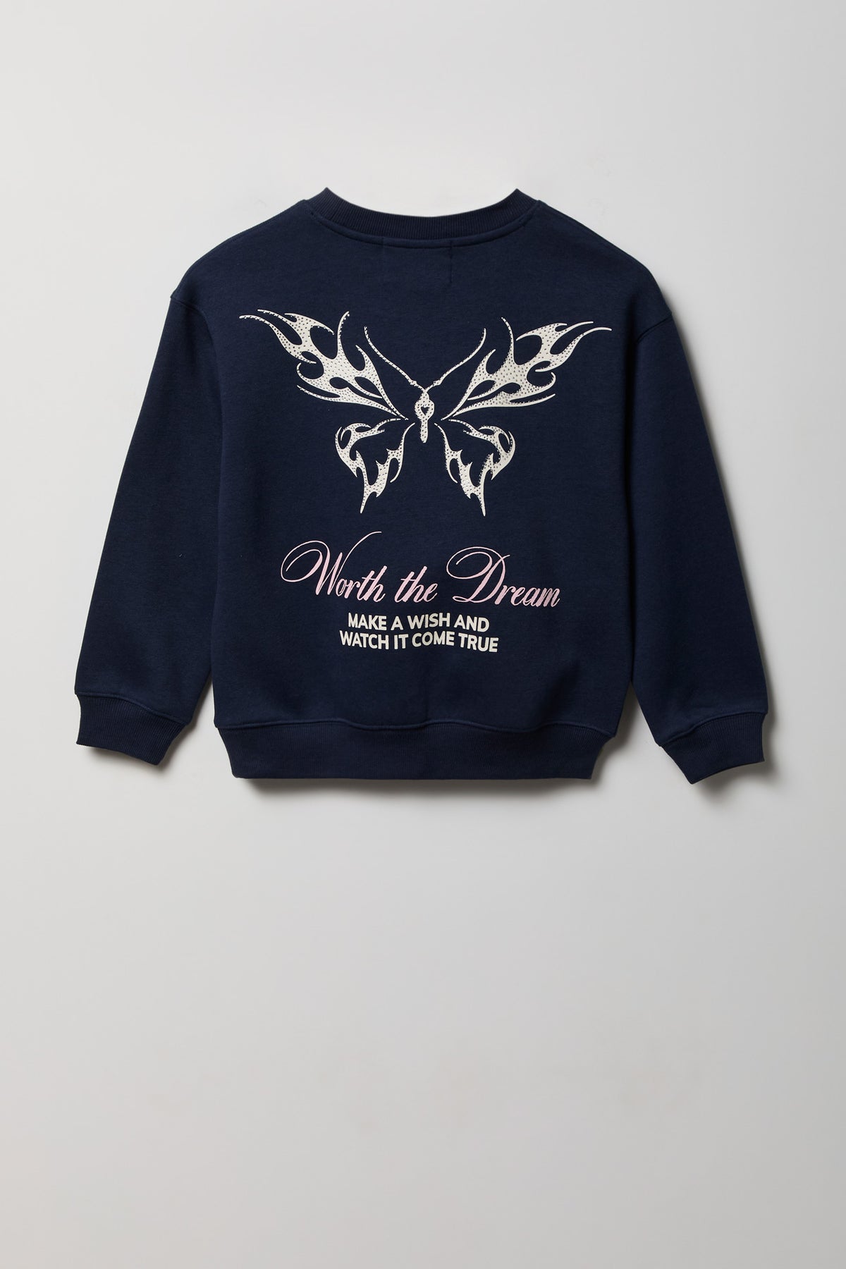 Alt View 2. Girls Oversized Rhinestone Graphic Fleece Sweatshirt - Navy