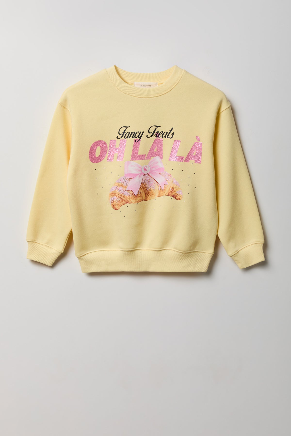 Girls Oversized Rhinestone Graphic Fleece Sweatshirt - Pale Yellow