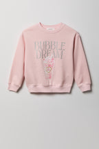 Girls Oversized Rhinestone Graphic Fleece Sweatshirt