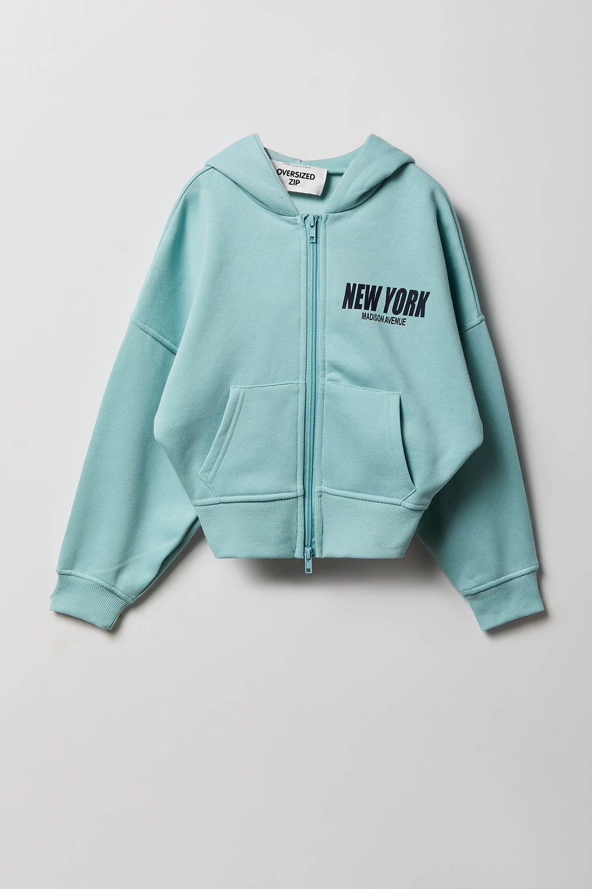 Alt View 2. Girls Oversized Fleece Graphic Zip Hoodie - Aqua