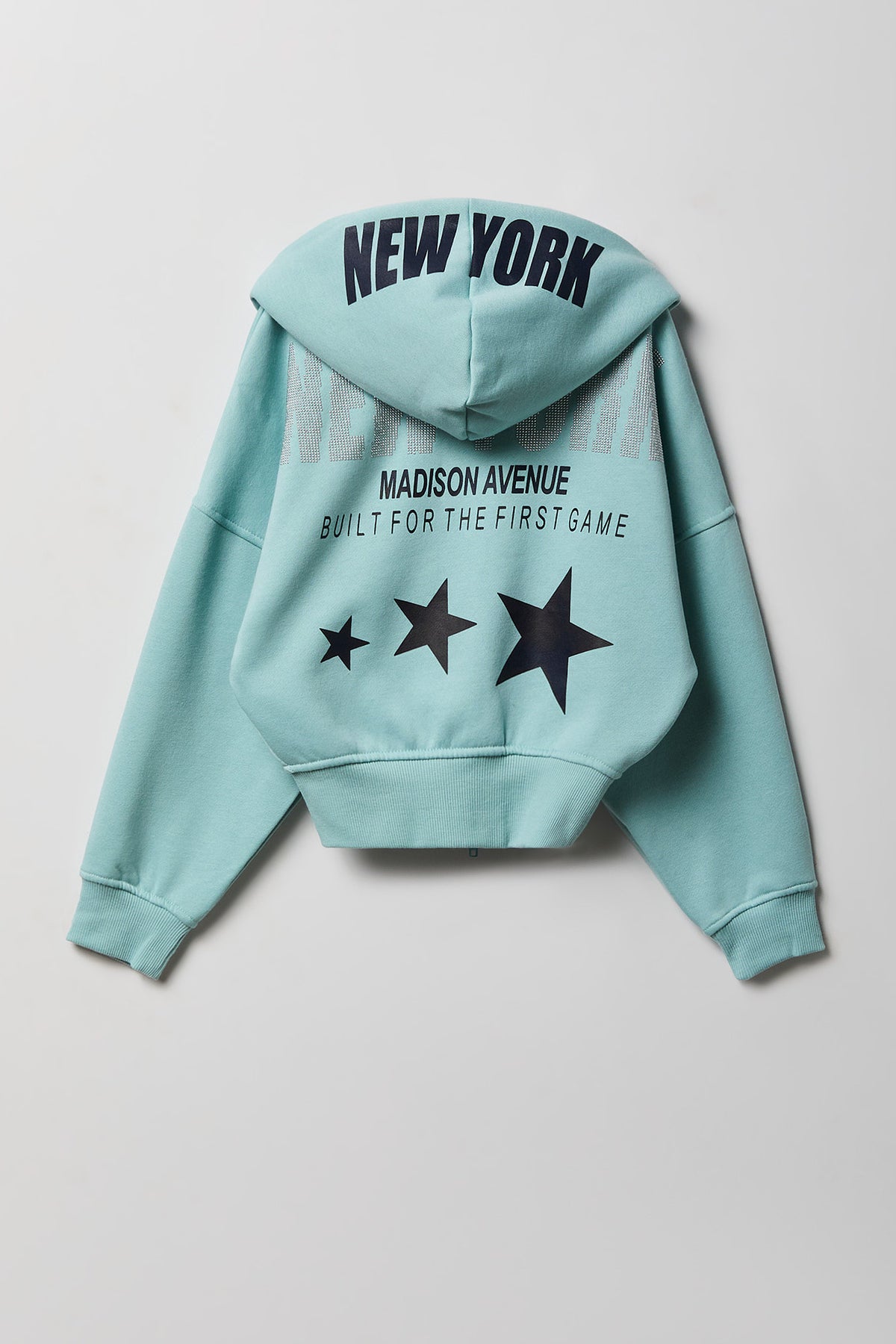 Girls Oversized Fleece Graphic Zip Hoodie - Aqua