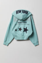 Girls Oversized Fleece Graphic Zip Hoodie