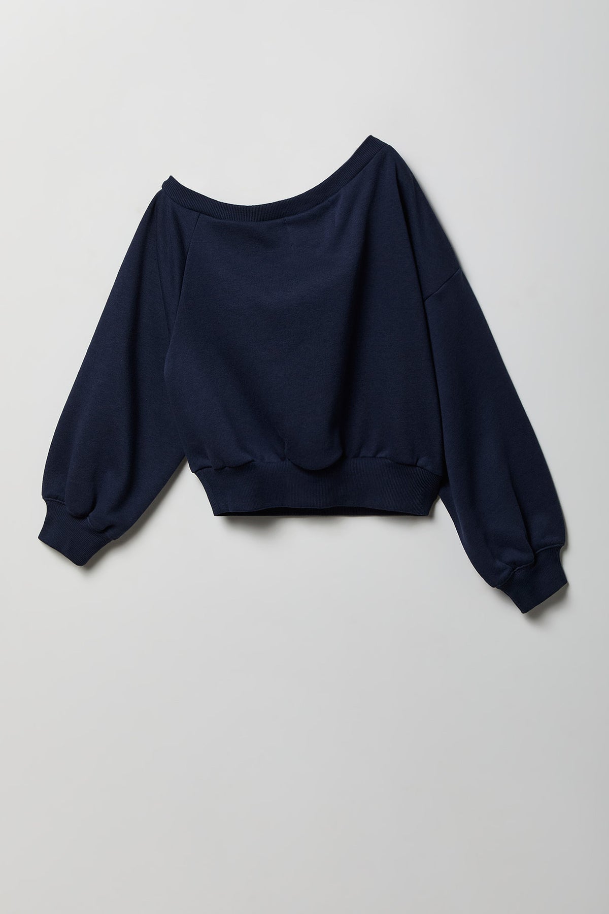 Alt View 2. Girls One Shoulder Fleece Sweatshirt - Navy