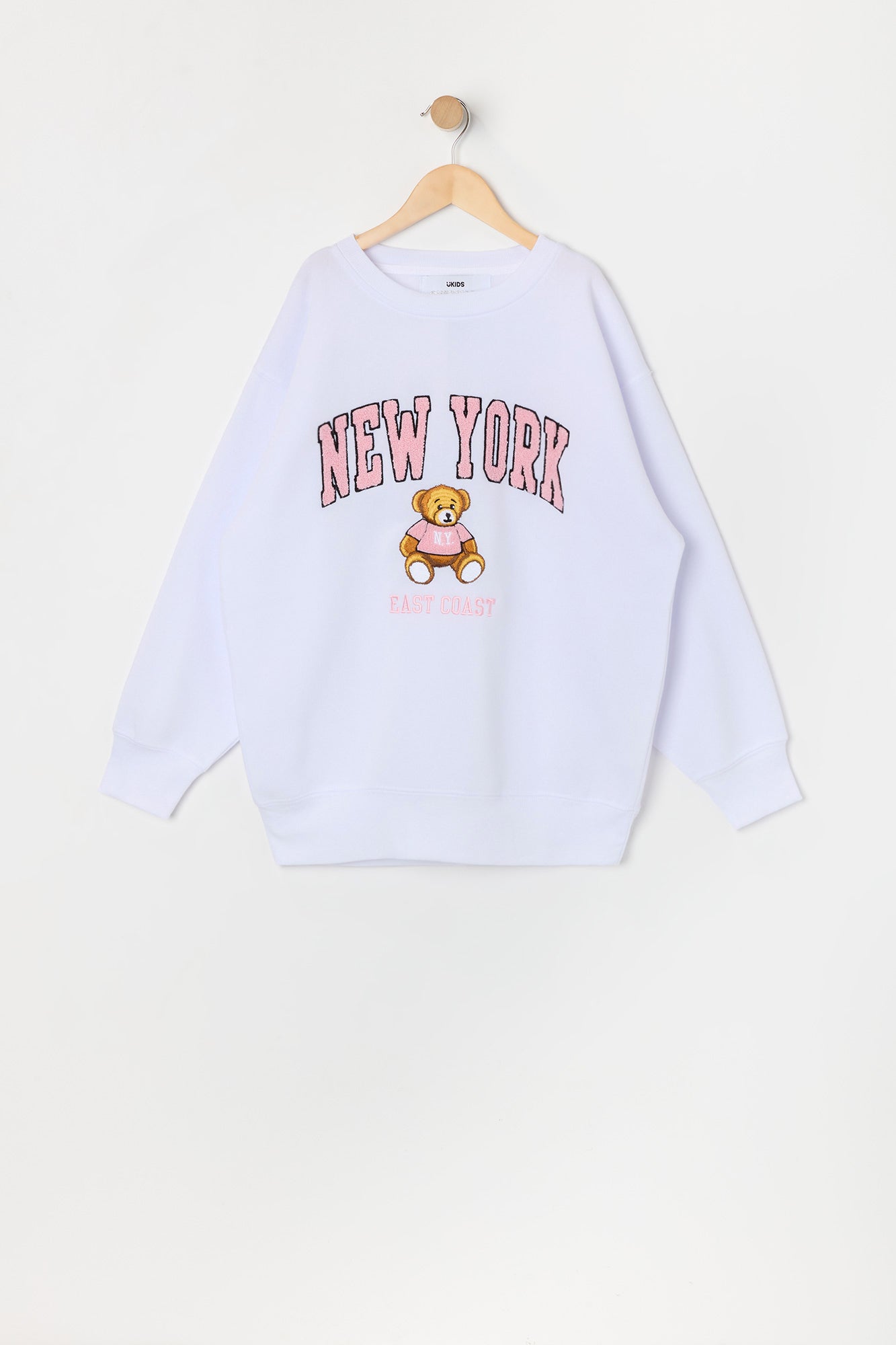 Girls Oversized NY Chenille Embroidered Fleece Sweatshirt