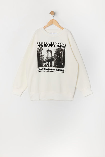 Girls Oversized NYC Graphic Fleece Sweatshirt