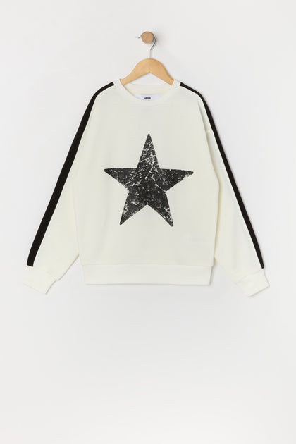 Girls Oversized Star Graphic Fleece Sweatshirt