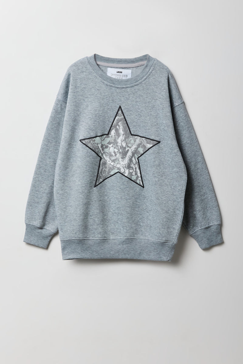 Girls Camo Star Twill Embroidered Oversized Fleece Sweatshirt