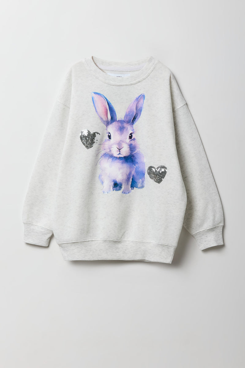 Girls Rhinestone Bunny Graphic Oversized Fleece Sweatshirt