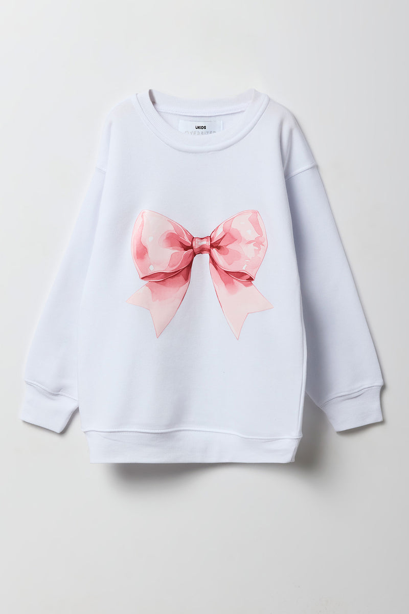 Bow Graphic Oversized Fleece Sweatshirt