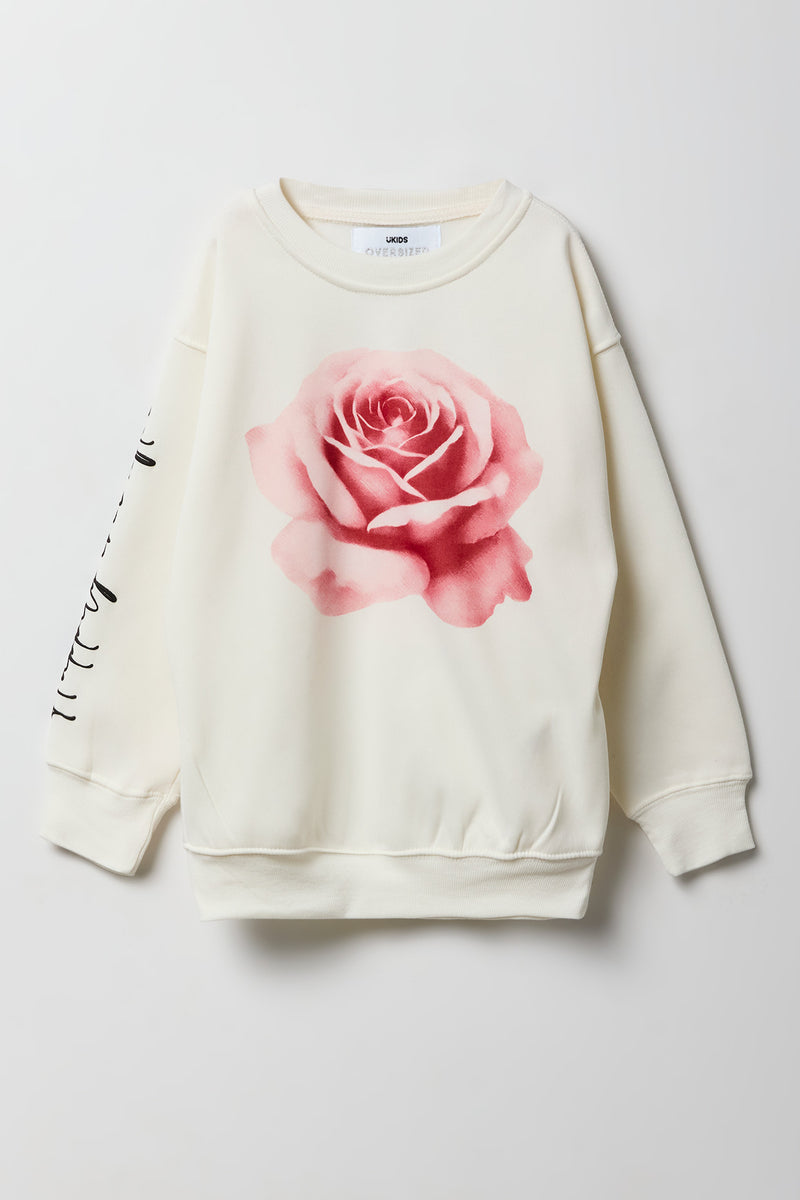 Flower Graphic Oversized Fleece Sweatshirt