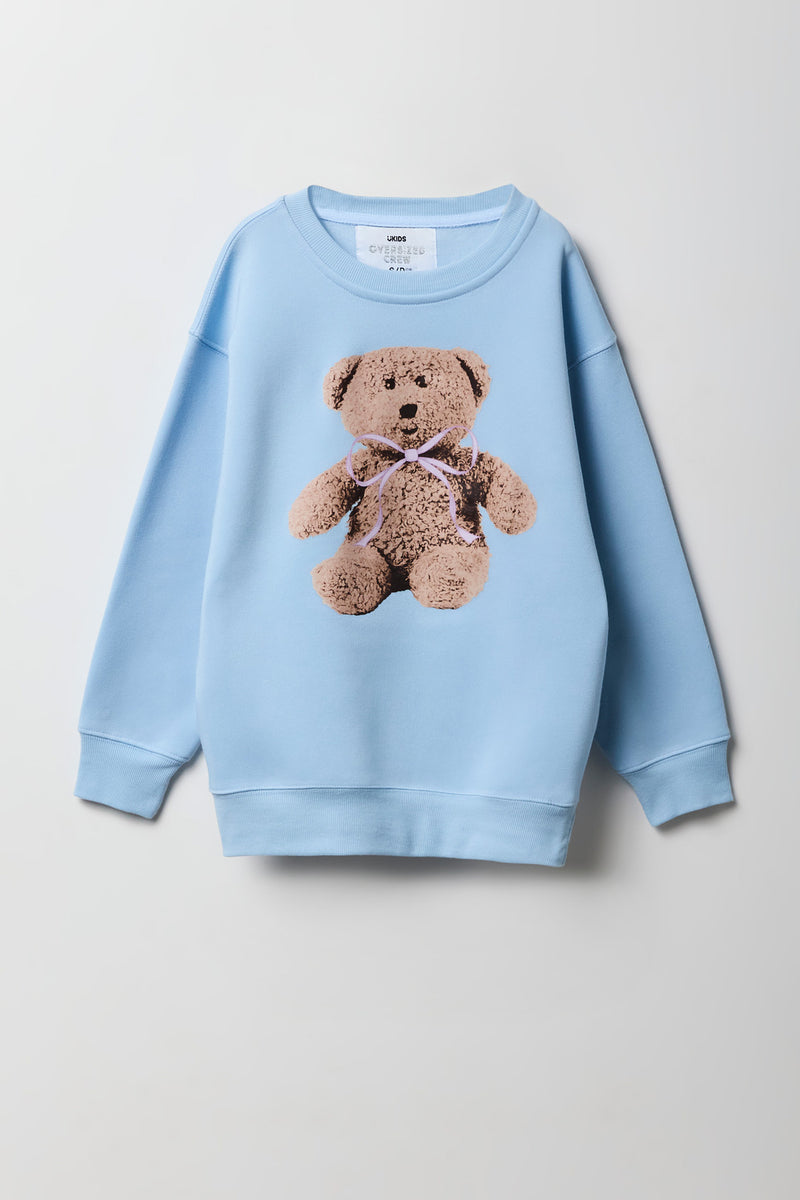 Girls Teddy Bear Graphic Oversized Fleece Sweatshirt