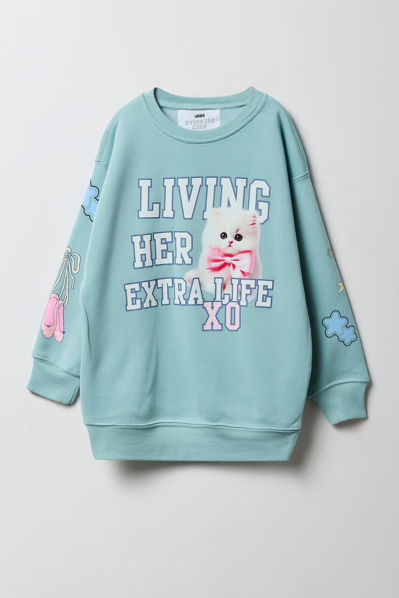 Girls Living Her Extra Life Graphic Oversized Fleece Sweatshirt