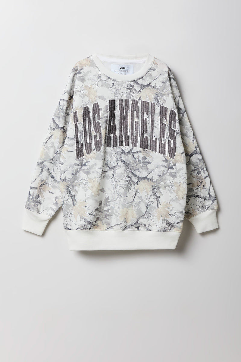 Chandail en molleton surdimensionné à imprimé camouflage et broderie pour filles