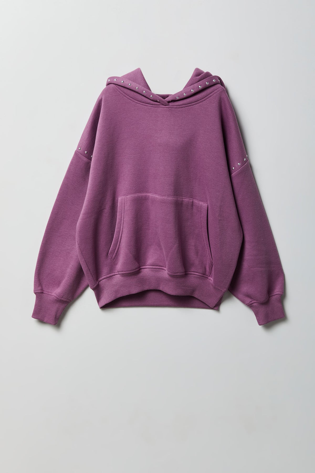 Girls Studded Boxy Fleece Hoodie - Purple