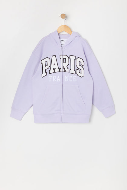 Girls Paris Embroidered Zip-Up Fleece Hoodie