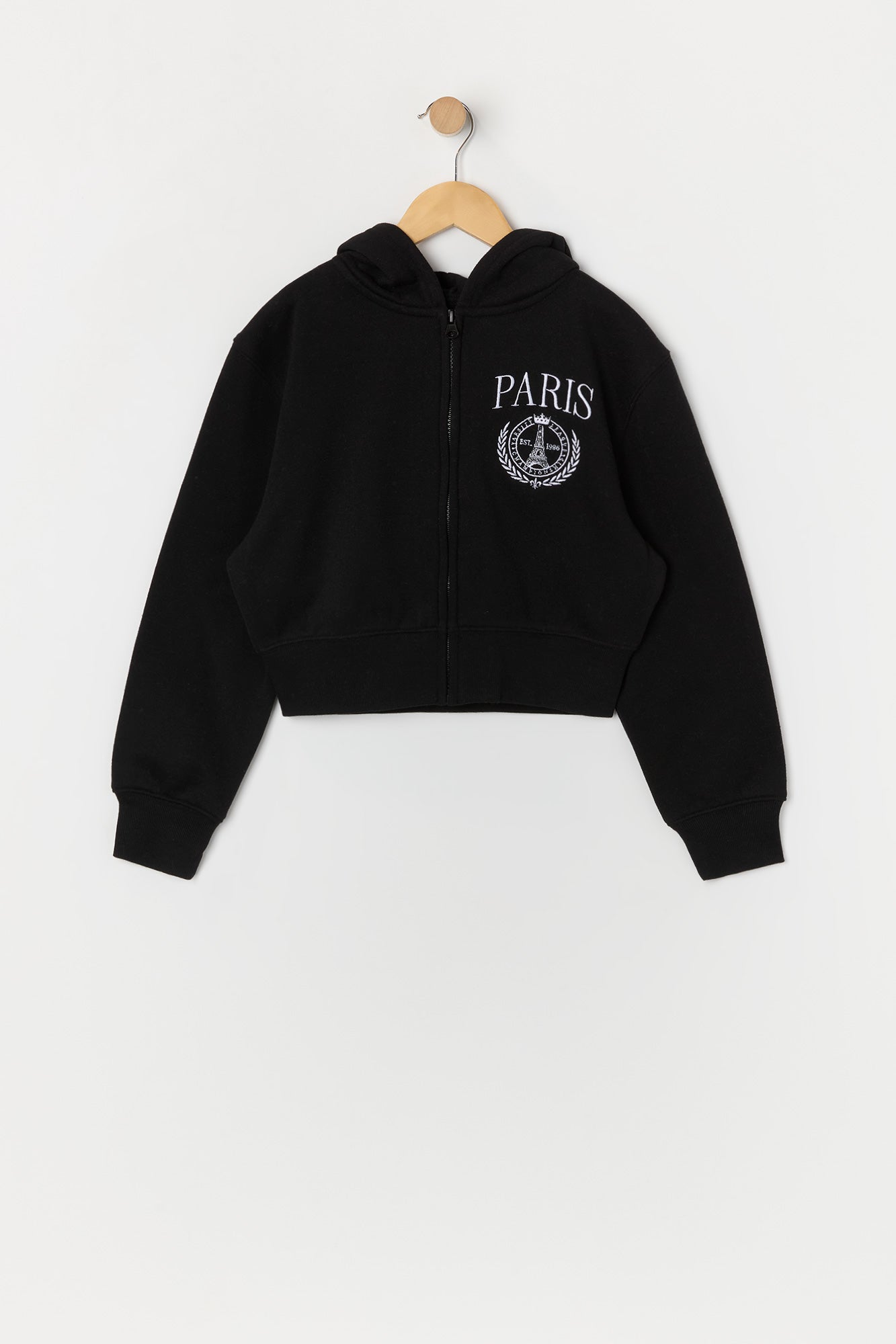 Girls Paris Embroidered Zip-Up Fleece Hoodie