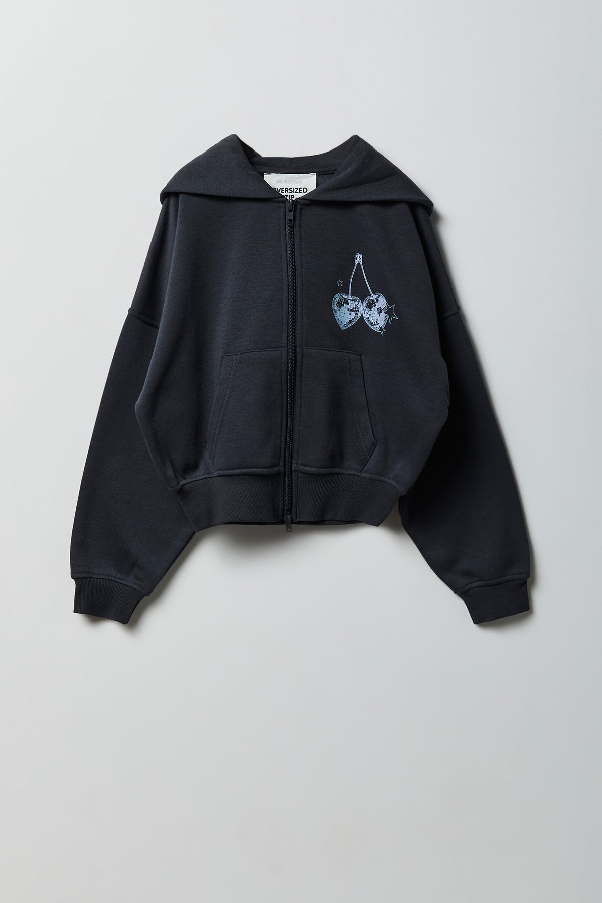 Alt View 2. Girls Zip-Up Fleece Hoodie - Dark Grey
