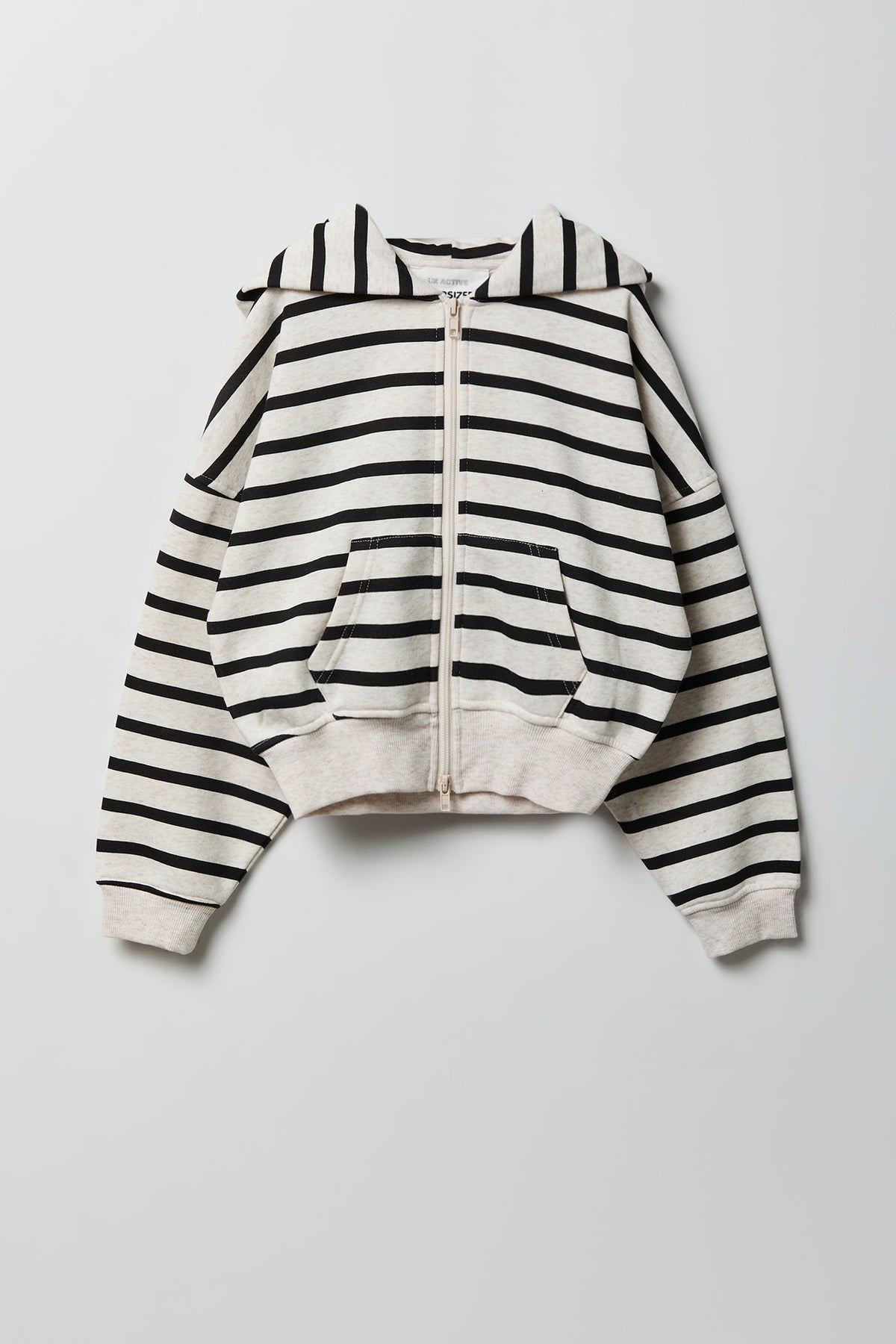 Girls Zip-Up Fleece Hoodie - Black with White