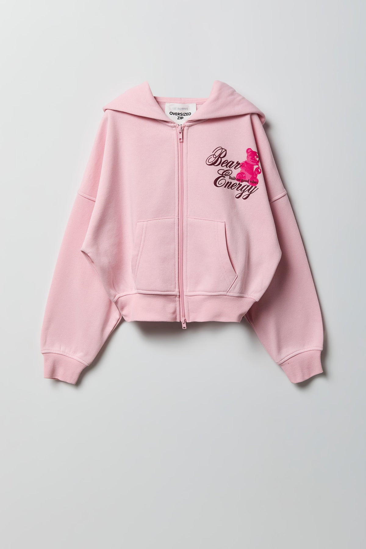 Alt View 2. Girls Zip-Up Fleece Hoodie - Light Pink